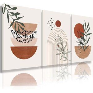 Boho Wall Art Prints, Boho Wall Decor, Abstract Geometric Prints Black Beige